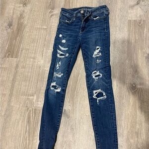 American Eagle Outfitters Dark Blue Distressed Skinny Jeans 00 short